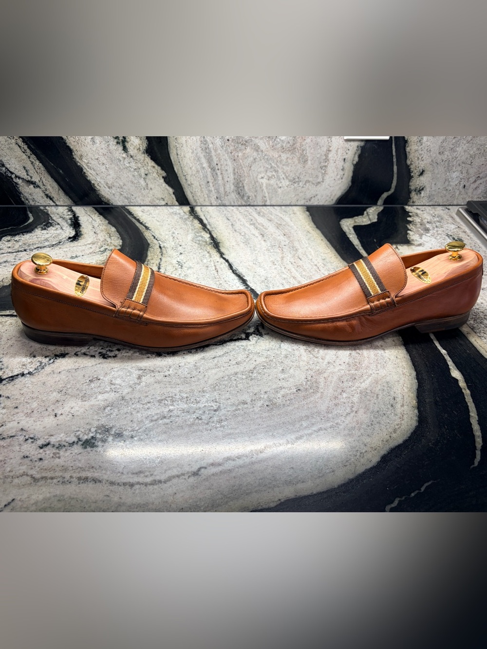 Barrett Cognac Leather Loafers Made In Italy Mens 10.5 US Luxury Designer Shoes - Picture 5 of 8